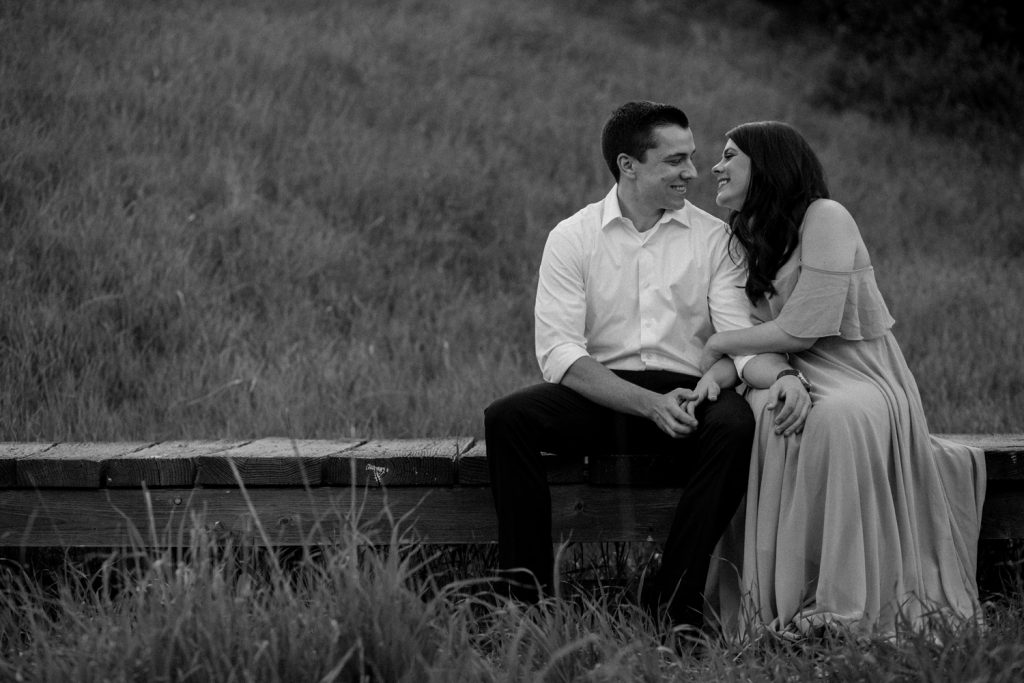 black and white image of engagement session at riley park