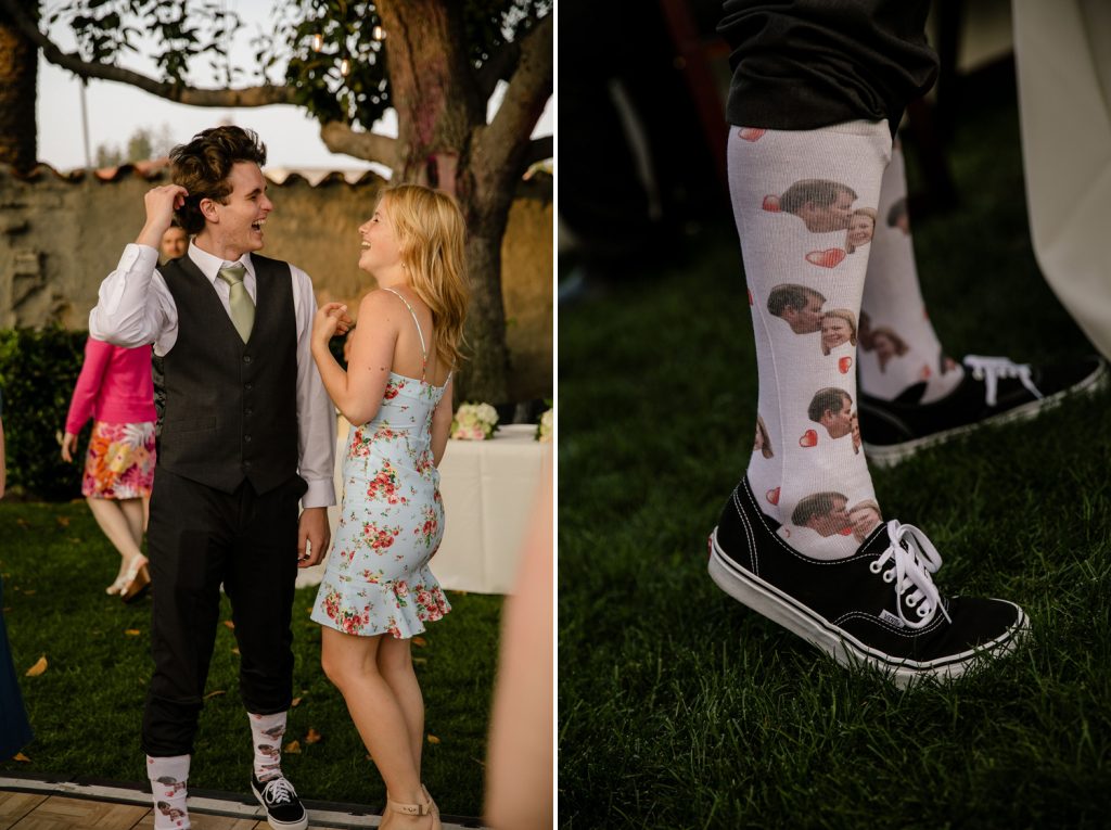 funny wedding socks at grapevine arbor