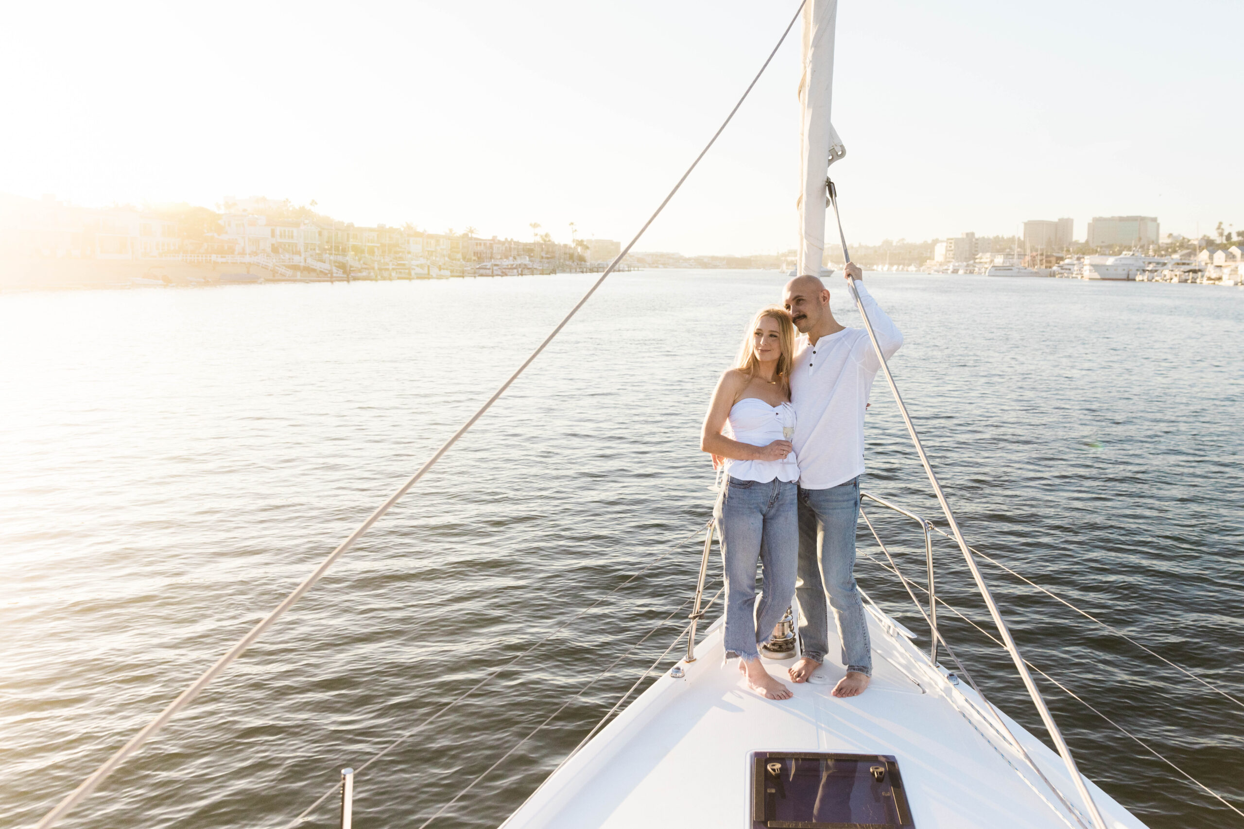 Couple on a boat at Newport Beach Harbor