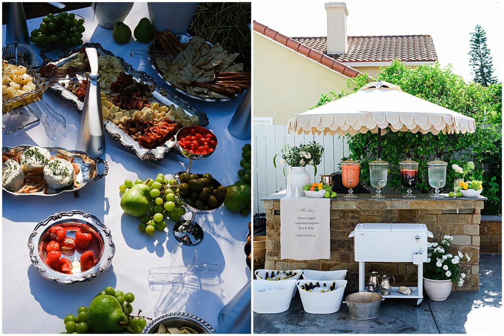 Food set out on table and drinks bar