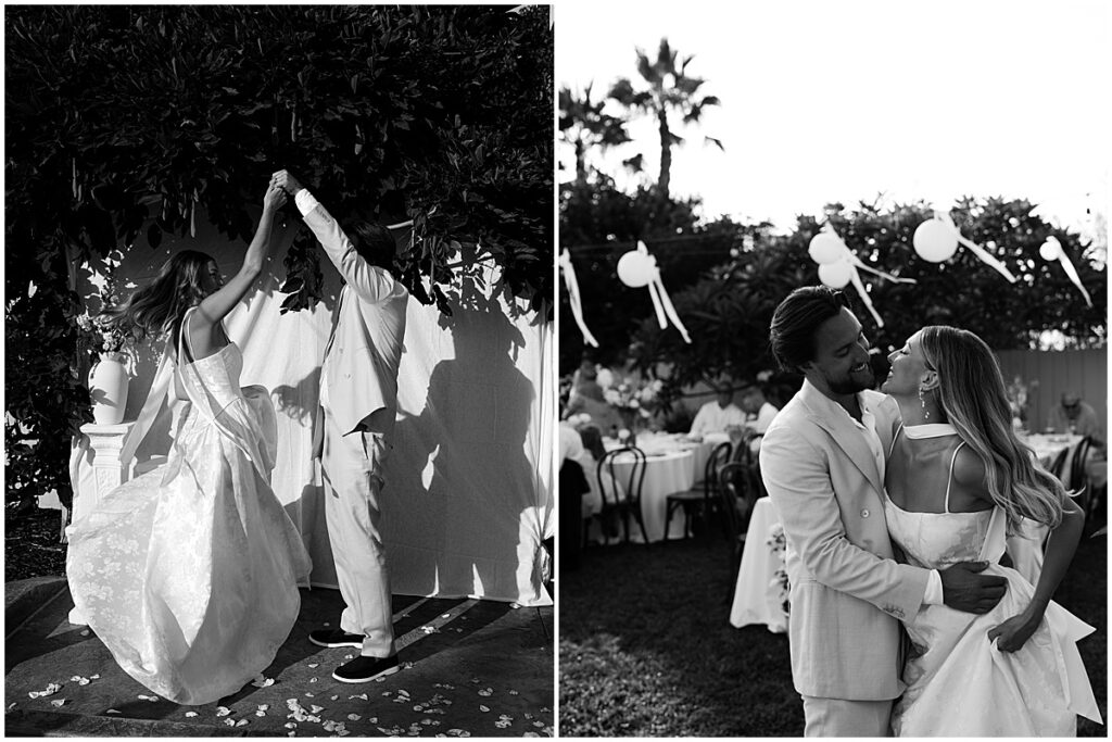 Bride and groom dancing at San Diego backyard wedding