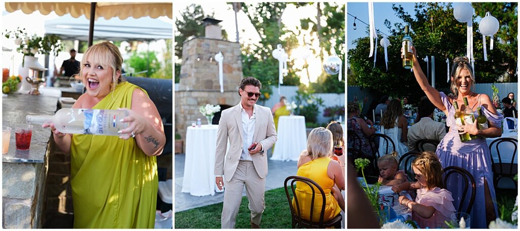 Wedding guests enjoying themselves at San Diego backyard wedding