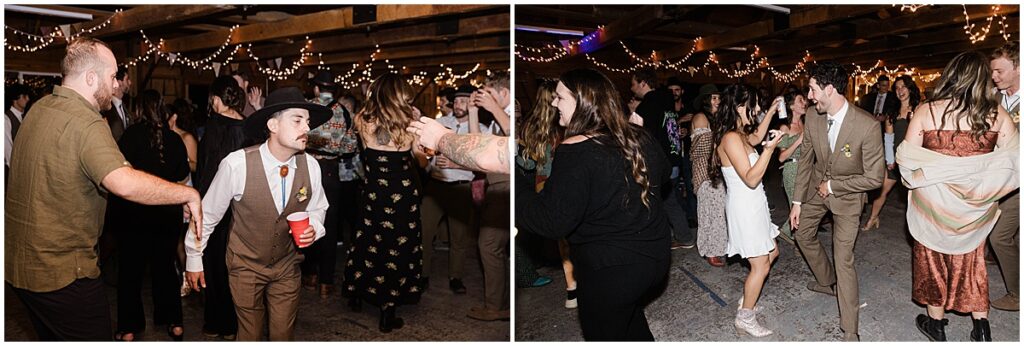 wedding guests dancing at Central Idaho 4-H Camp wedding reception