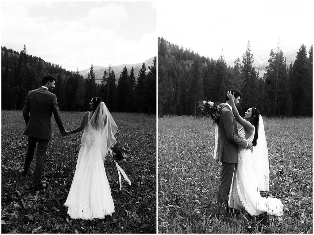 Bride and groom portraits at Central Idaho 4-H Camp