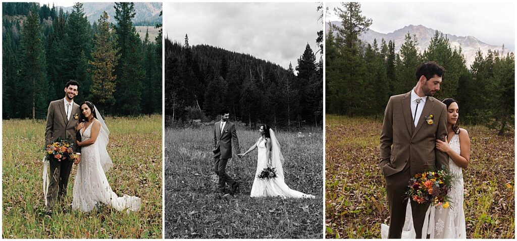 Bride and groom portraits at Central Idaho 4-H Camp