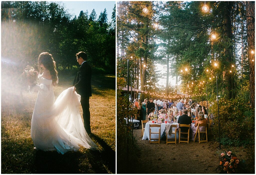 wedding reception under the twinkling lights at Coeur D'Alene