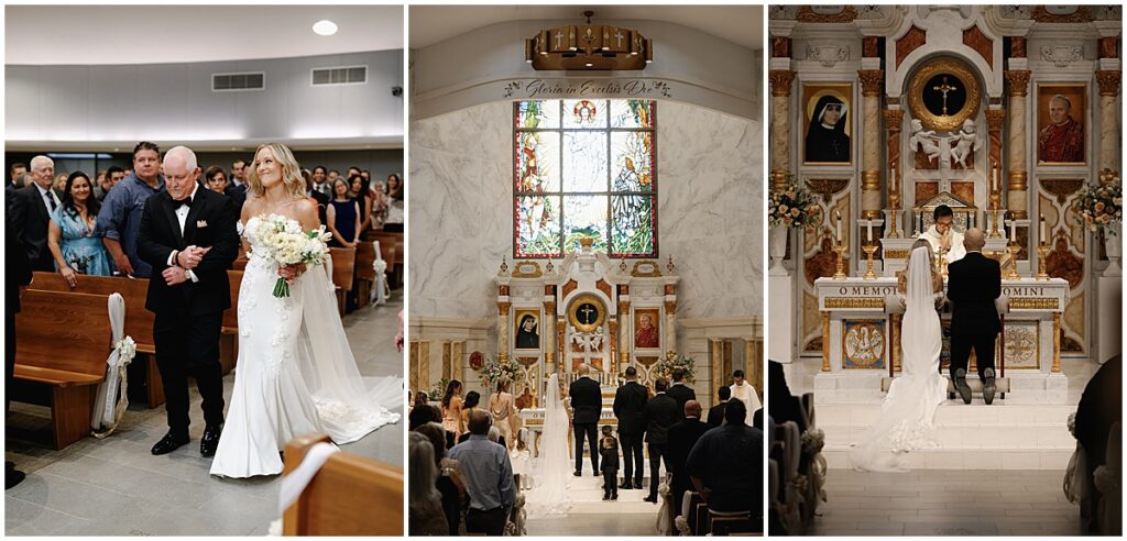 Bride and groom getting married at St. Martin De Porres Church in Yorba Linda.