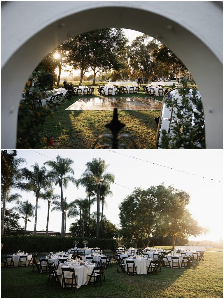 View of outdoor wedding reception at Muckenthaler Mansion