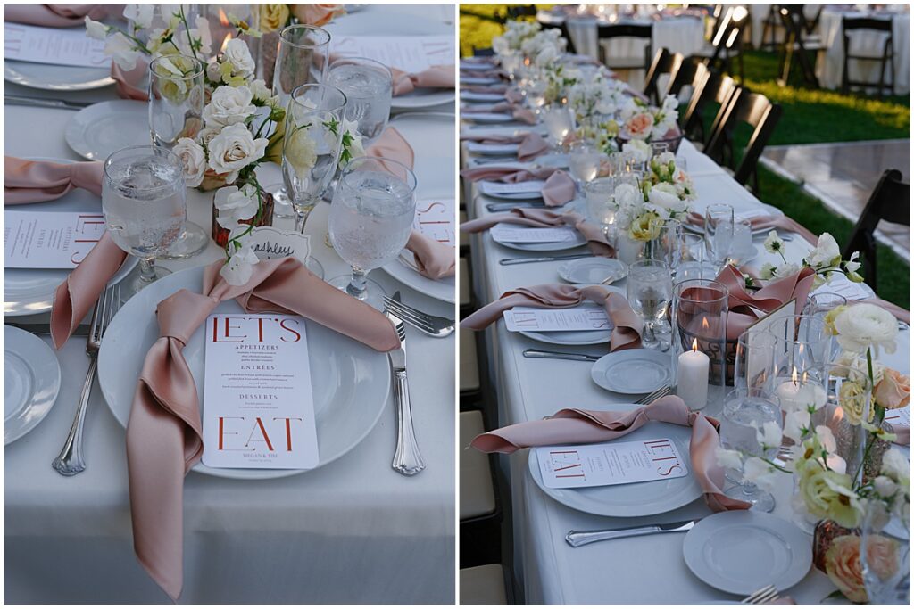 Table decor at wedding reception at Muckenthaler Mansion