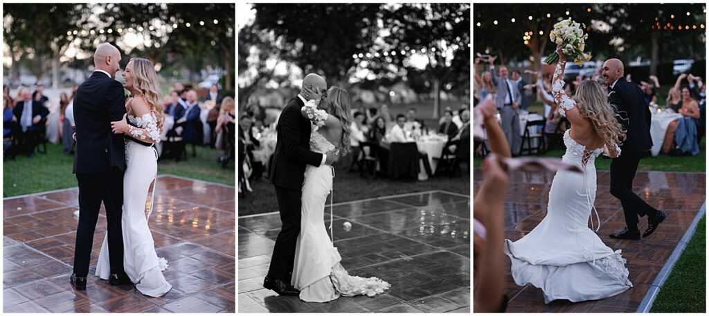 Bride and groom first dance at wedding reception at Muckenthaler Mansion