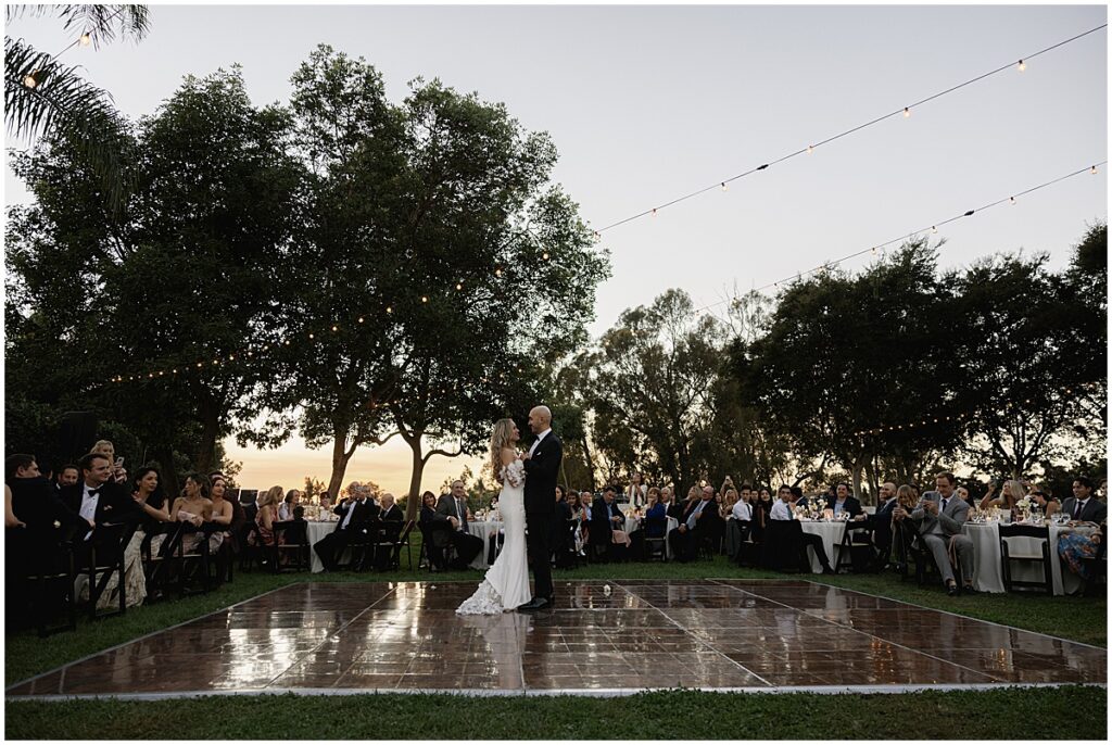 Bride and groom dancing on the dancefloor at Muckenthaler Mansion wedding