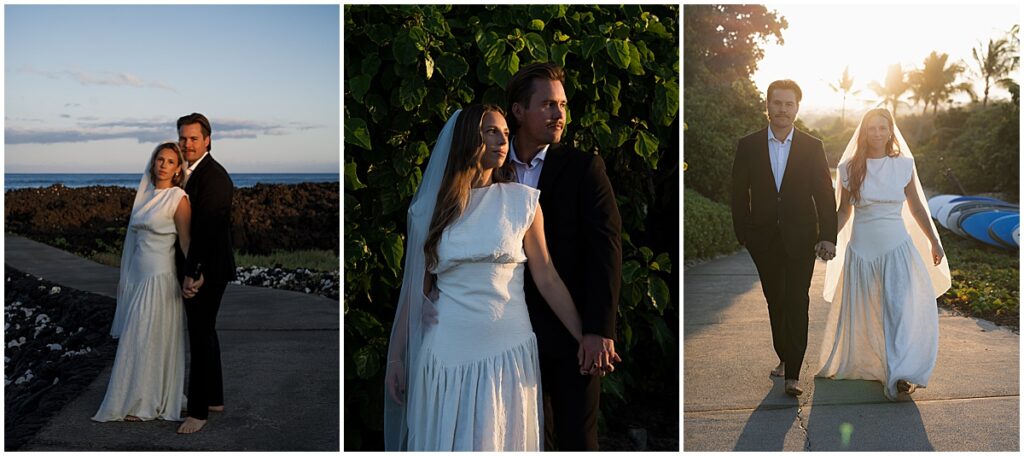 Bride and groom portraits near the beach at Kona, on the Big Island, Hawaii