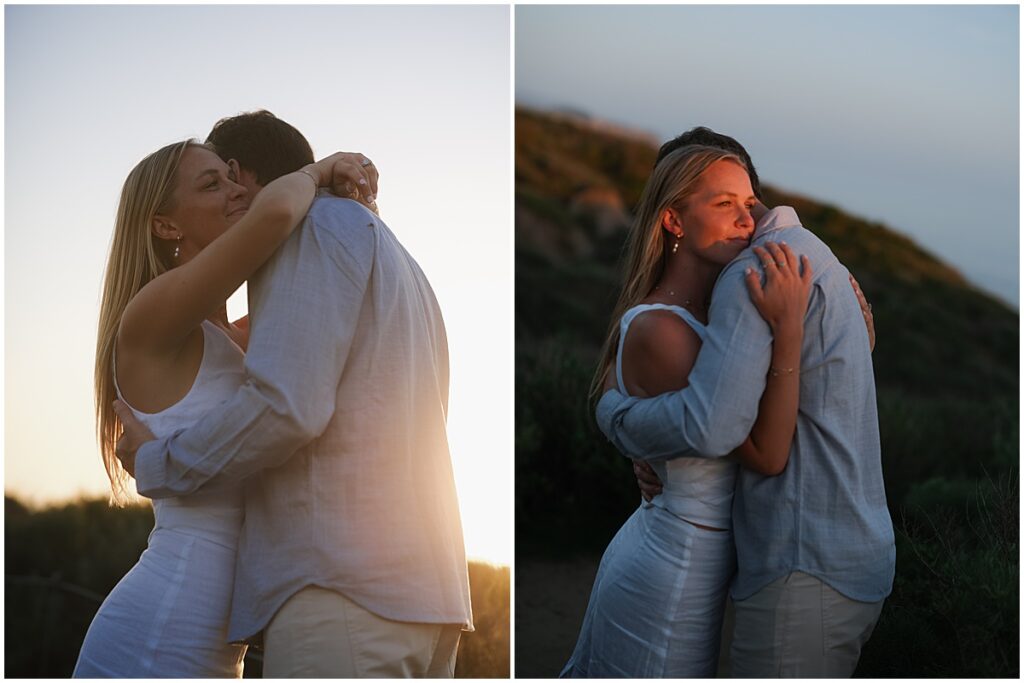 couple embracing at sunset