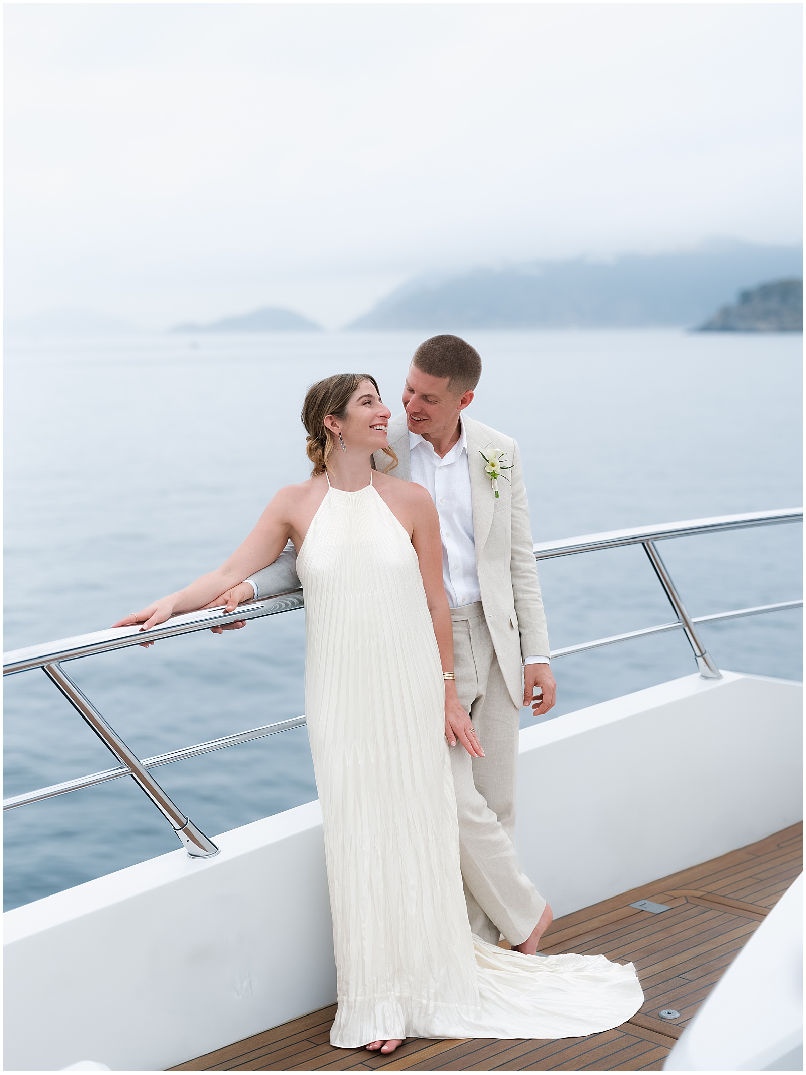 Bride and groom at their intimate yacht wedding in Hong Kong