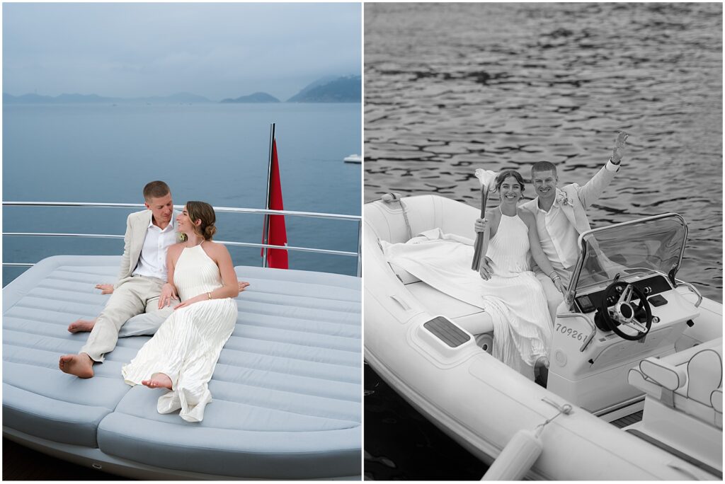 Bride and groom at their yacht wedding