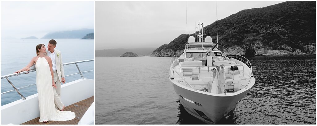 Bride and groom at their yacht wedding in Hong Kong