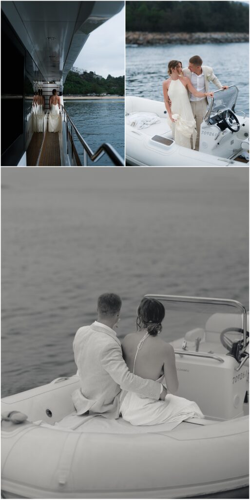 Bride and groom at their intimate yacht wedding in Hong Kong