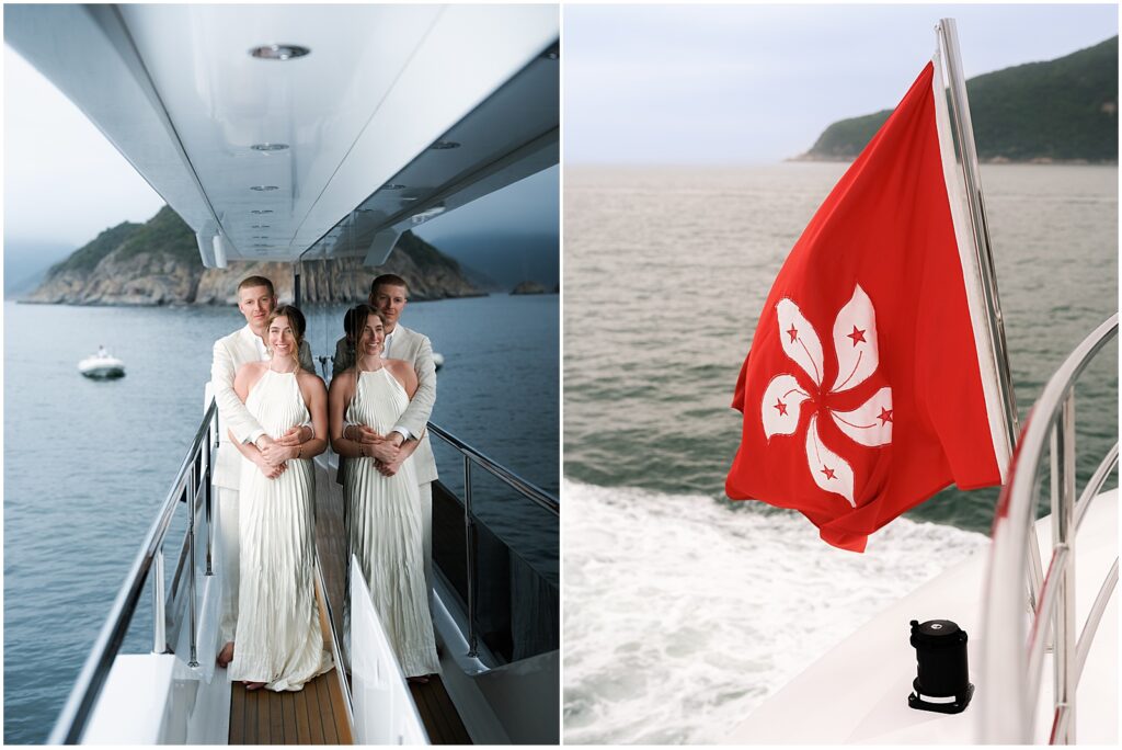 Bride and groom at their intimate wedding on a yacht