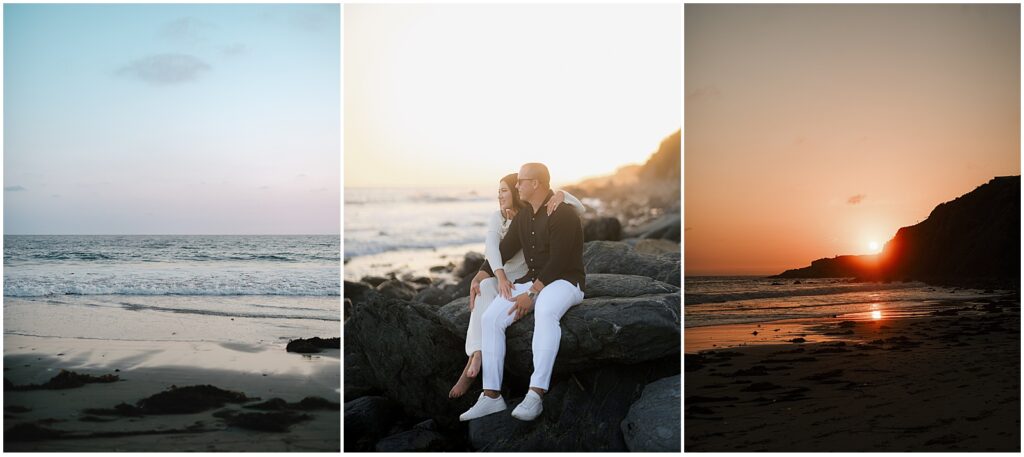 Engagement photos on the beach at sunset at Monarch Beach in Laguna, CA