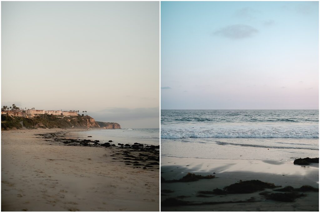 The private access beach at the Waldorf Astoria Monarch Beach at sunset