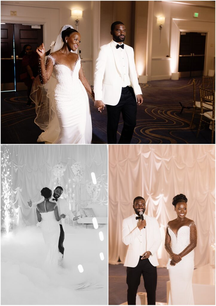 Bride and groom entering their reception at their Laguna Beach wedding at the Laguna Cliffs Marriott