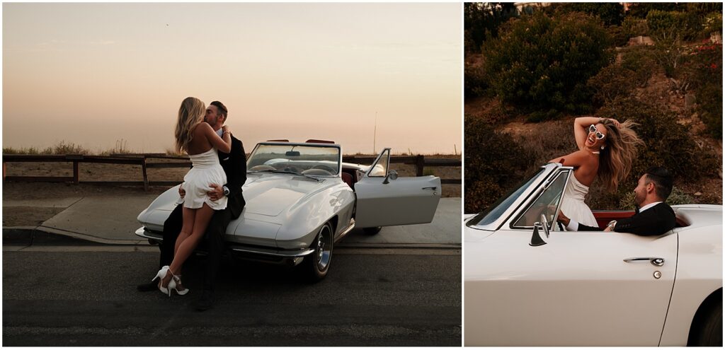 Couple taking engagement pictures in Laguna Beach