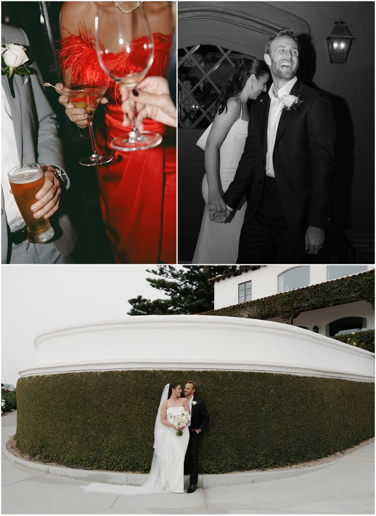 Bride, groom and guests at a Five Crowns wedding in Corona Del Mar, CA