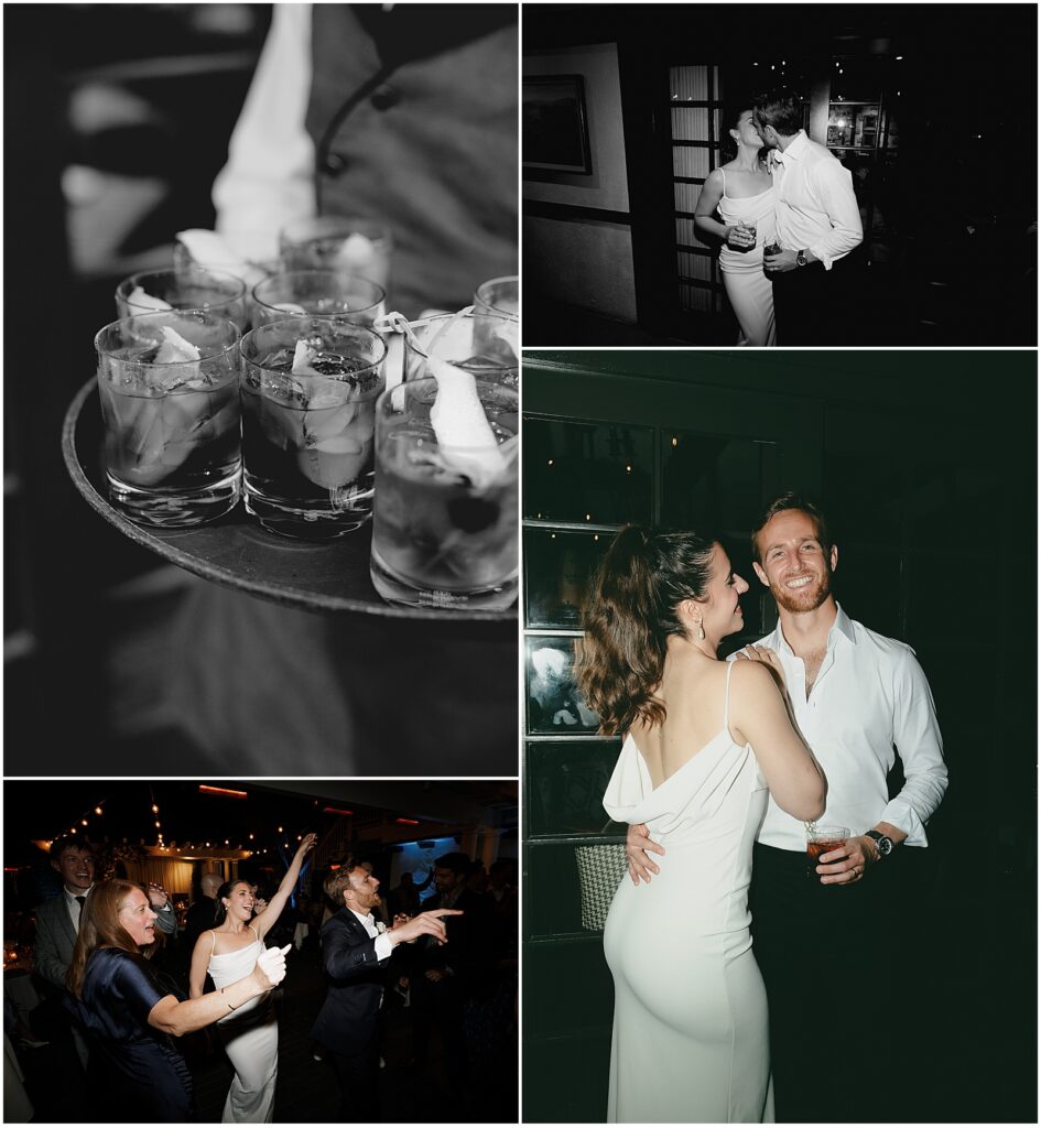 Bride and groom celebrating at their Five Crowns wedding reception
