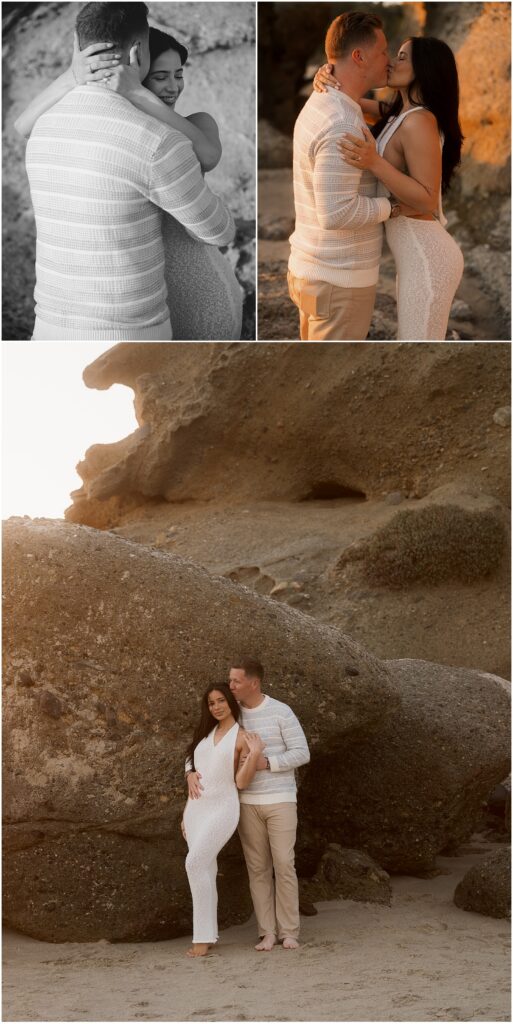 Couple at their Laguna Beach proposal at sunset