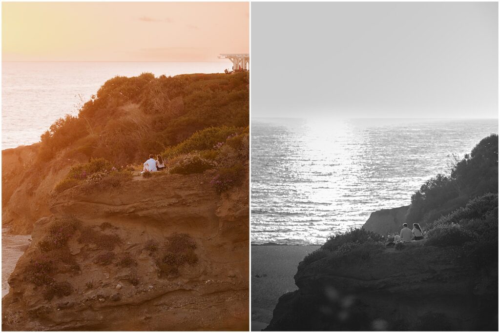 Couple having a sunset picnic in Laguna Beach, CA