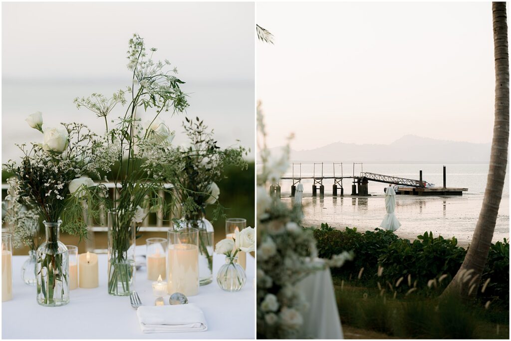 Table decor for a beachside wedding in Phuket