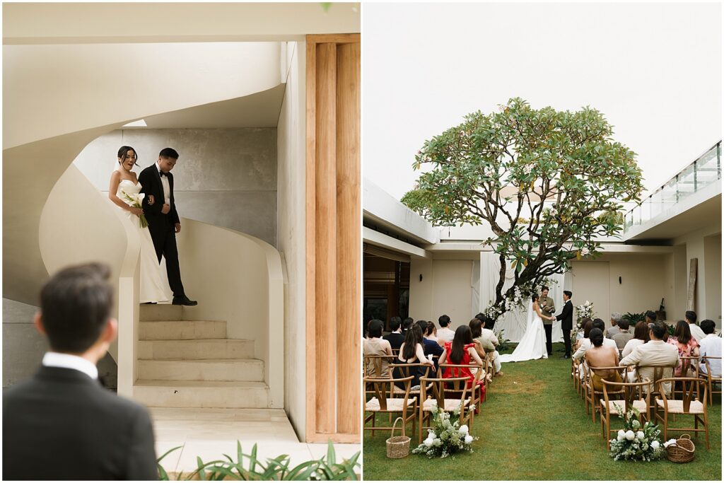Bride and groom arriving to their Bali wedding ceremony