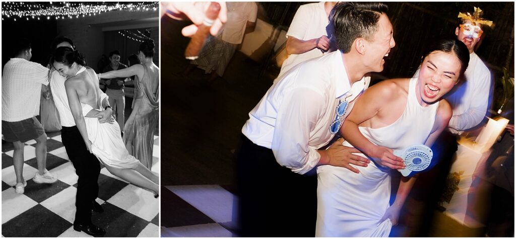 Bride and groom dancing at their Bali wedding reception