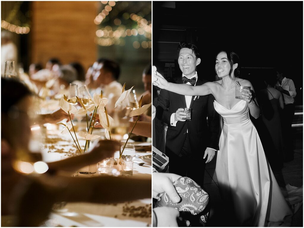 Bride and groom making a toast at their Bali wedding