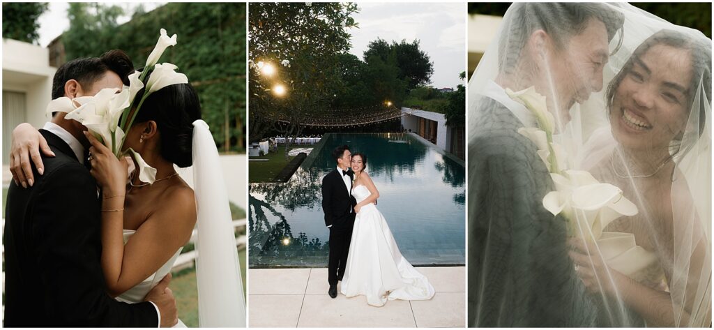 Bride and groom taking portraits at their Bali wedding
