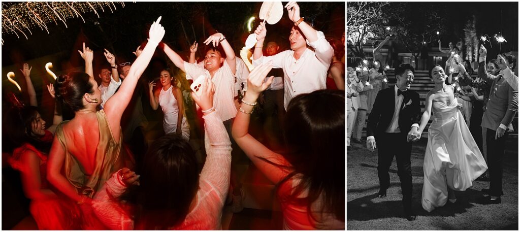 Couple dancing with their guests at their destination wedding in Bali