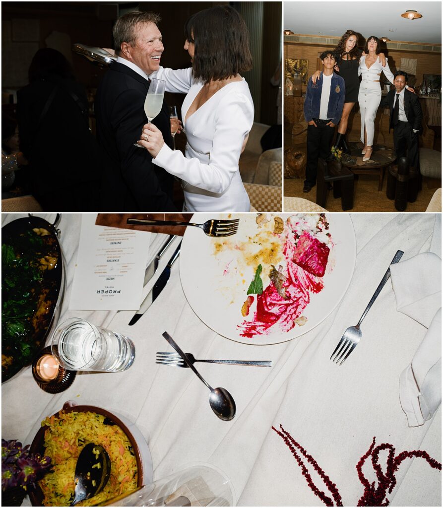 Couple with their wedding guests at their wedding at a LA hotel