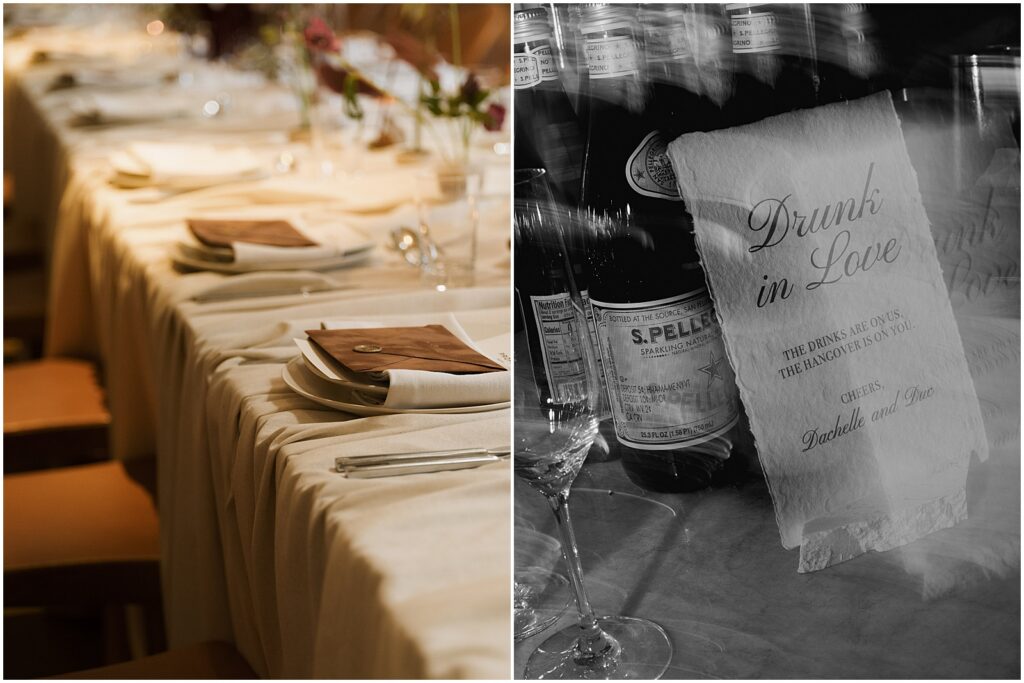 The table settings for a wedding reception at the Santa Monica proper