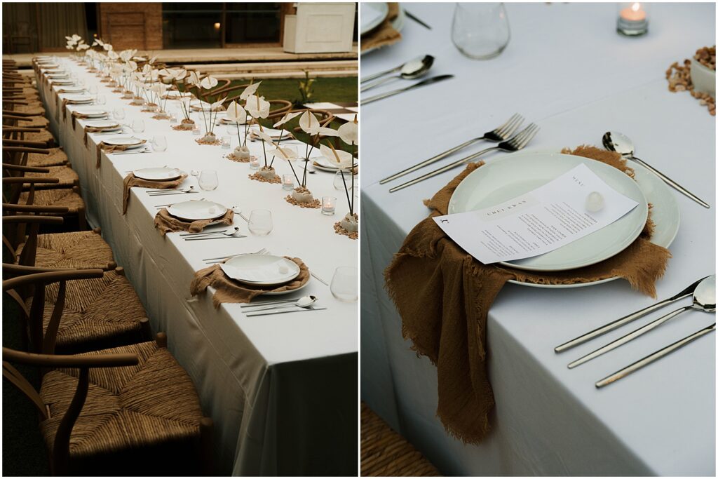 Table settings and decor for a Bali villa wedding